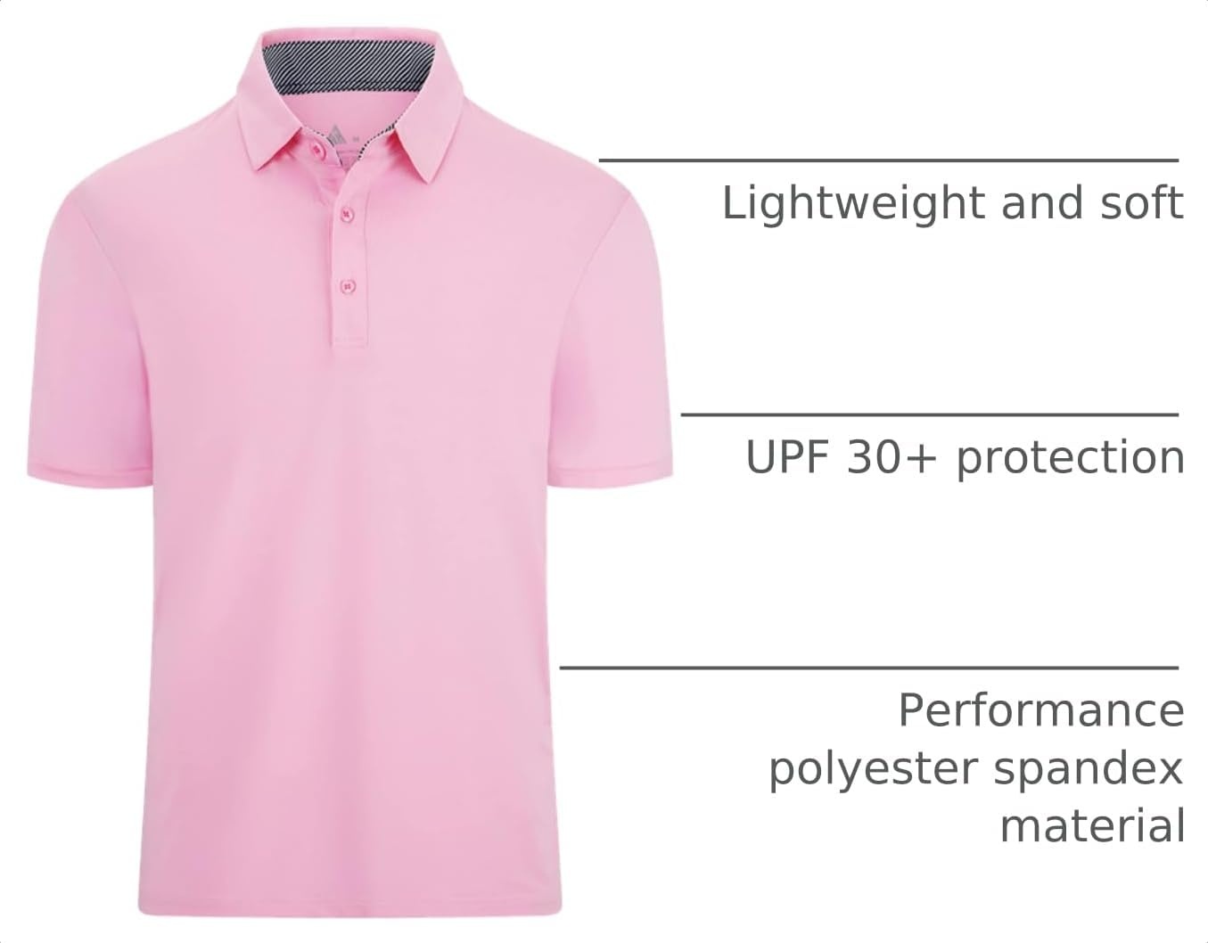 image:imageZITY Mens Golf Shirt Short Sleeve Athletic Casual Work Collared Polo Tshirt UPF 50 QuickDrying Moisture Wicking Breathable Soft Stretchy Print Patterns Striped Outdoor Business Machine WashPink