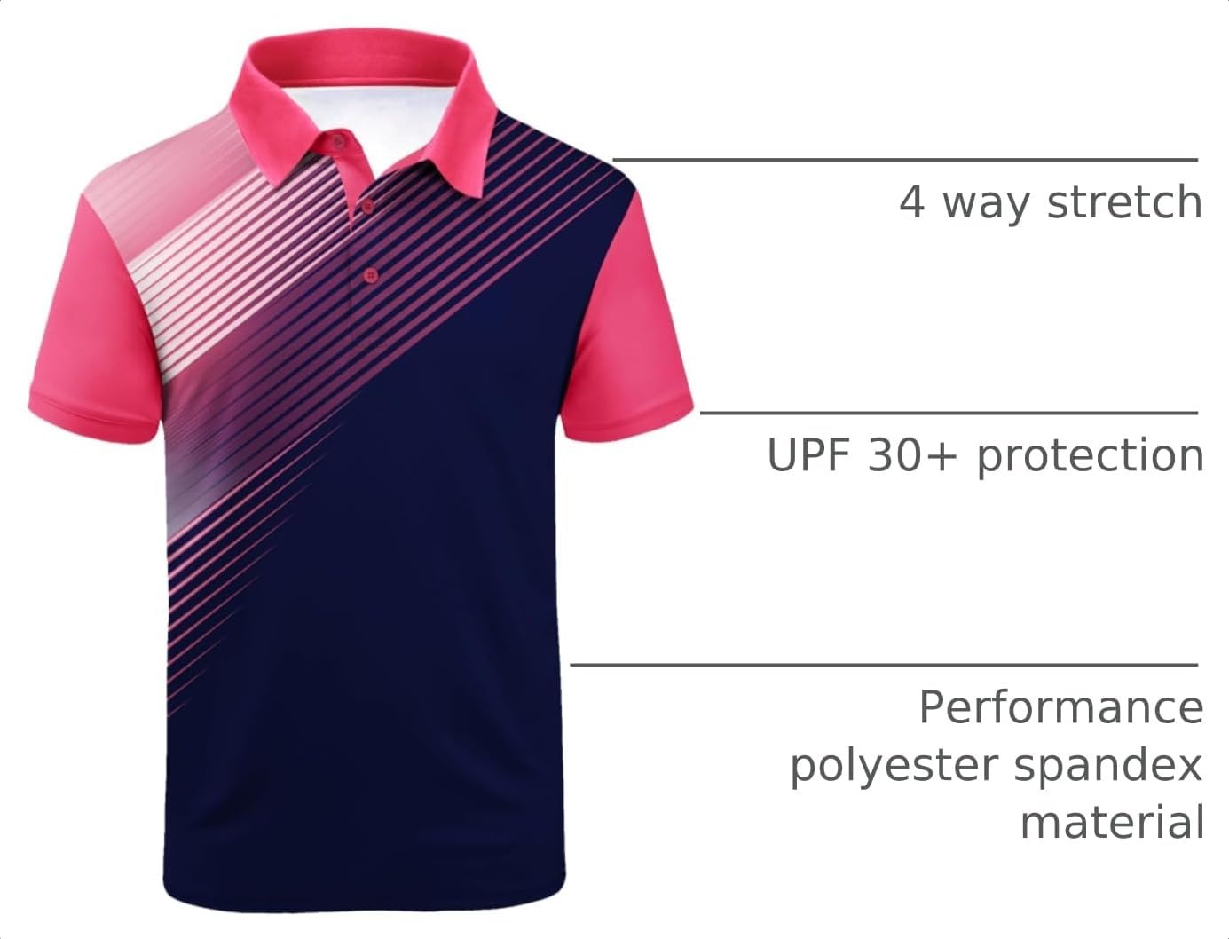 image:imageZITY Mens Golf Shirt Short Sleeve Athletic Casual Work Collared Polo Tshirt UPF 50 QuickDrying Moisture Wicking Breathable Soft Stretchy Print Patterns Striped Outdoor Business Machine WashRose Red