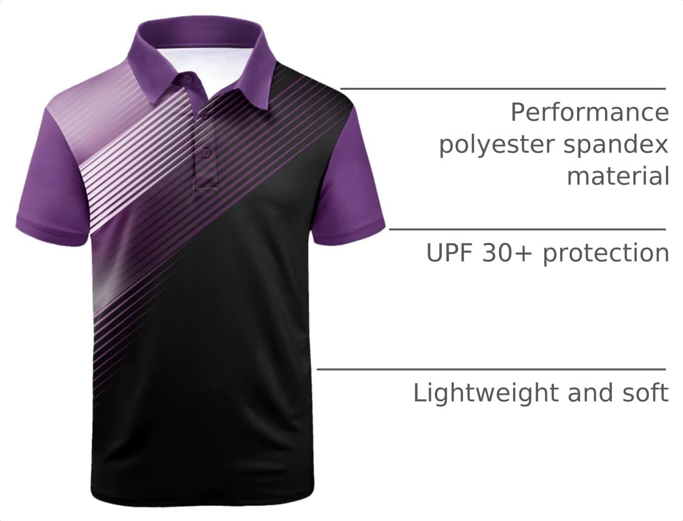 image:imageZITY Mens Golf Shirt Short Sleeve Athletic Casual Work Collared Polo Tshirt UPF 50 QuickDrying Moisture Wicking Breathable Soft Stretchy Print Patterns Striped Outdoor Business Machine WashDeep Purple