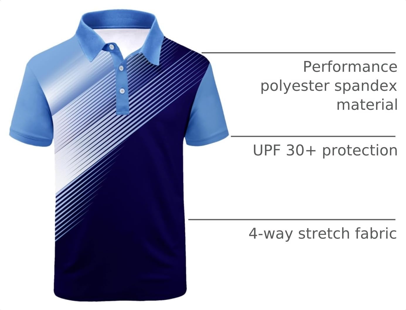 image:imageZITY Mens Golf Shirt Short Sleeve Athletic Casual Work Collared Polo Tshirt UPF 50 QuickDrying Moisture Wicking Breathable Soft Stretchy Print Patterns Striped Outdoor Business Machine WashSapphire Blue