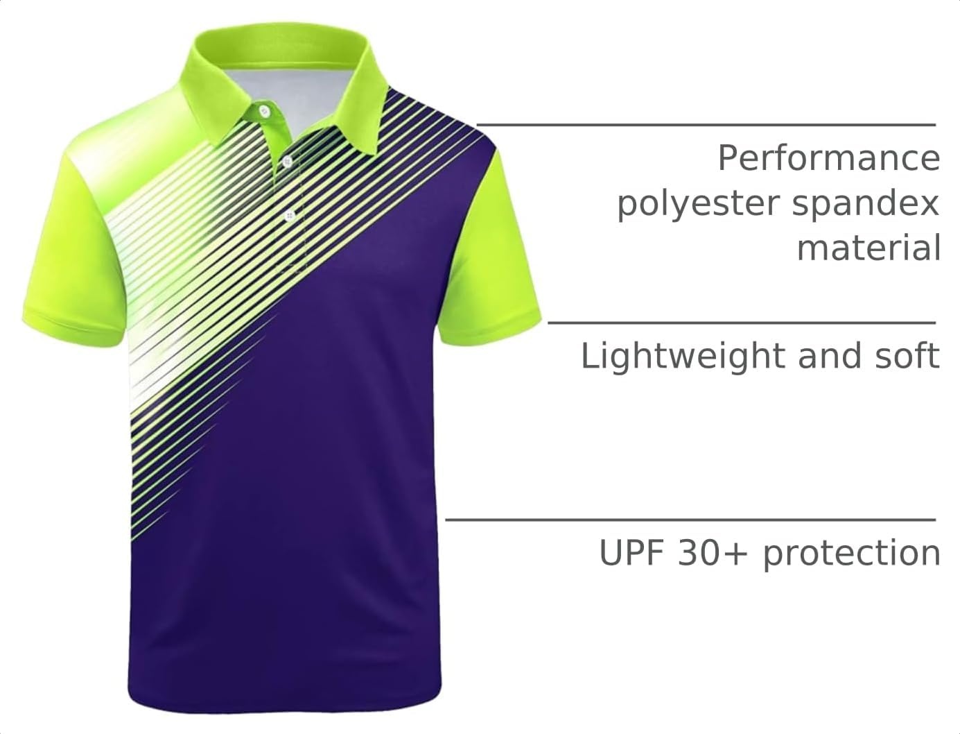 image:imageZITY Mens Golf Shirt Short Sleeve Athletic Casual Work Collared Polo Tshirt UPF 50 QuickDrying Moisture Wicking Breathable Soft Stretchy Print Patterns Striped Outdoor Business Machine WashGreen White Blue
