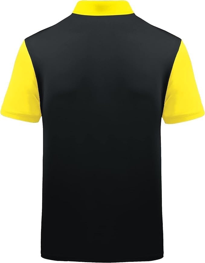 image:imageZITY Mens Golf Shirt Short Sleeve Athletic Casual Work Collared Polo Tshirt UPF 50 QuickDrying Moisture Wicking Breathable Soft Stretchy Print Patterns Striped Outdoor Business Machine WashBlack Yellow