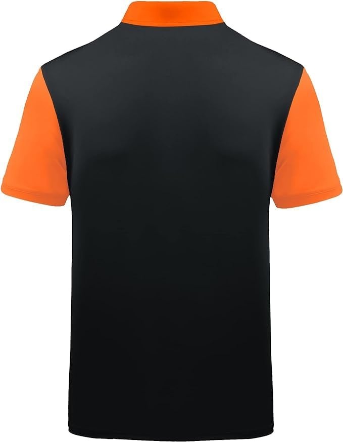 image:imageZITY Mens Golf Shirt Short Sleeve Athletic Casual Work Collared Polo Tshirt UPF 50 QuickDrying Moisture Wicking Breathable Soft Stretchy Print Patterns Striped Outdoor Business Machine WashBlack Orange