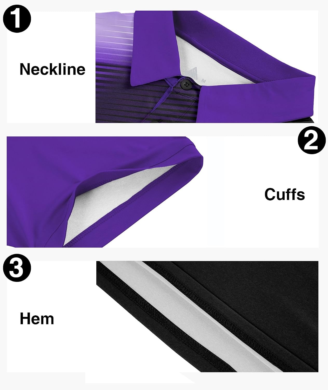 image:imageZITY Mens Golf Shirt Short Sleeve Athletic Casual Work Collared Polo Tshirt UPF 50 QuickDrying Moisture Wicking Breathable Soft Stretchy Print Patterns Striped Outdoor Business Machine WashBlack Violet