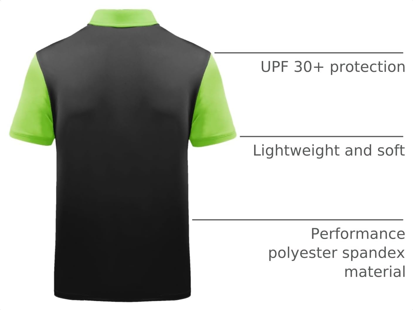 image:imageZITY Mens Golf Shirt Short Sleeve Athletic Casual Work Collared Polo Tshirt UPF 50 QuickDrying Moisture Wicking Breathable Soft Stretchy Print Patterns Striped Outdoor Business Machine WashLemon Green