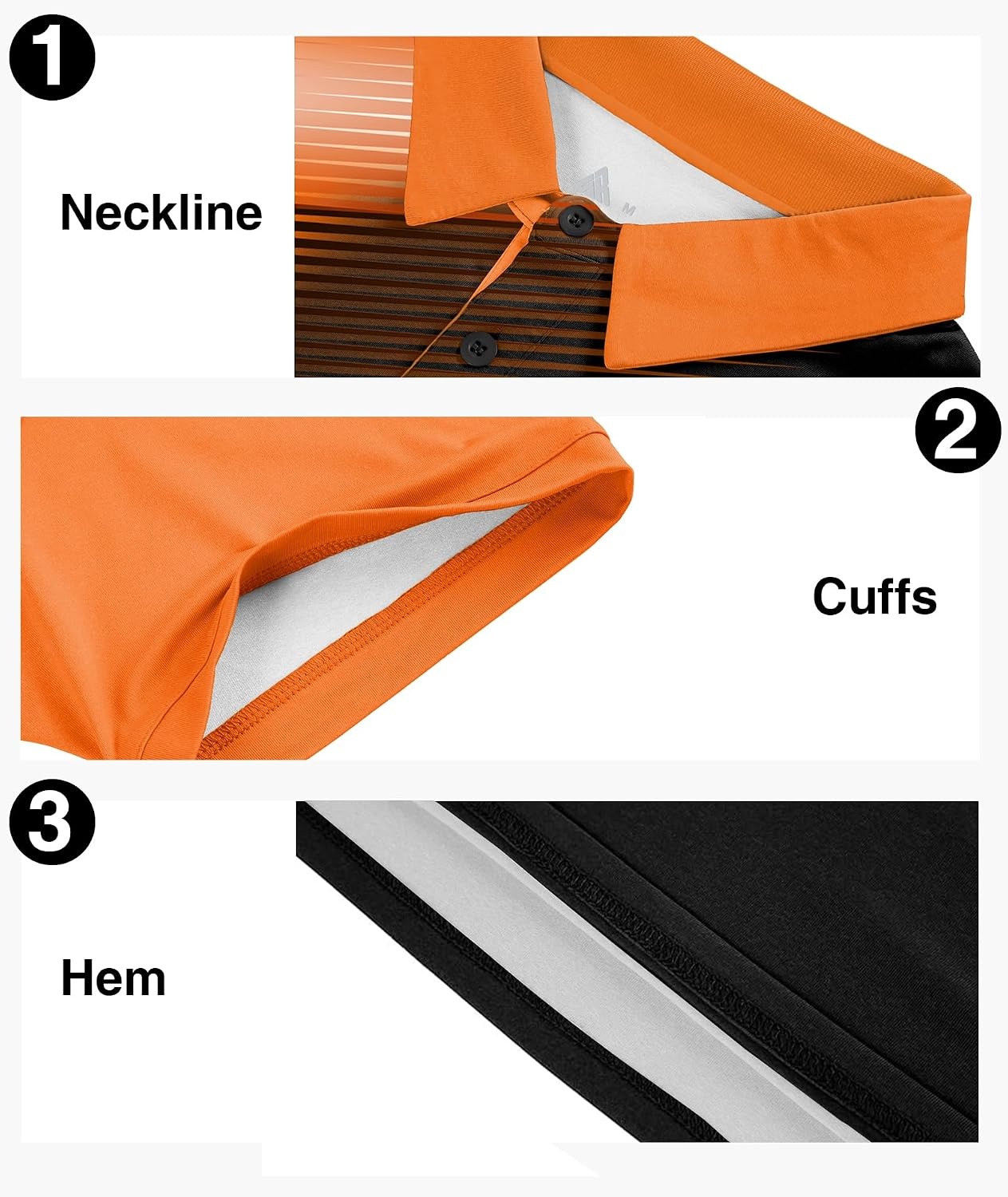 image:imageZITY Mens Golf Shirt Short Sleeve Athletic Casual Work Collared Polo Tshirt UPF 50 QuickDrying Moisture Wicking Breathable Soft Stretchy Print Patterns Striped Outdoor Business Machine WashBlack Orange