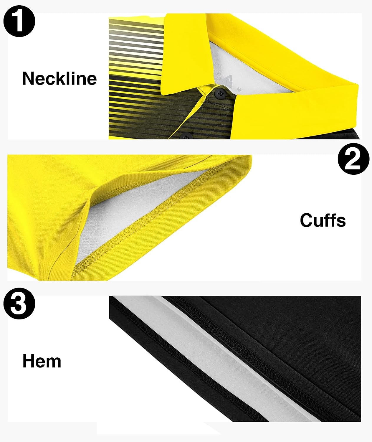 image:imageZITY Mens Golf Shirt Short Sleeve Athletic Casual Work Collared Polo Tshirt UPF 50 QuickDrying Moisture Wicking Breathable Soft Stretchy Print Patterns Striped Outdoor Business Machine WashBlack Yellow