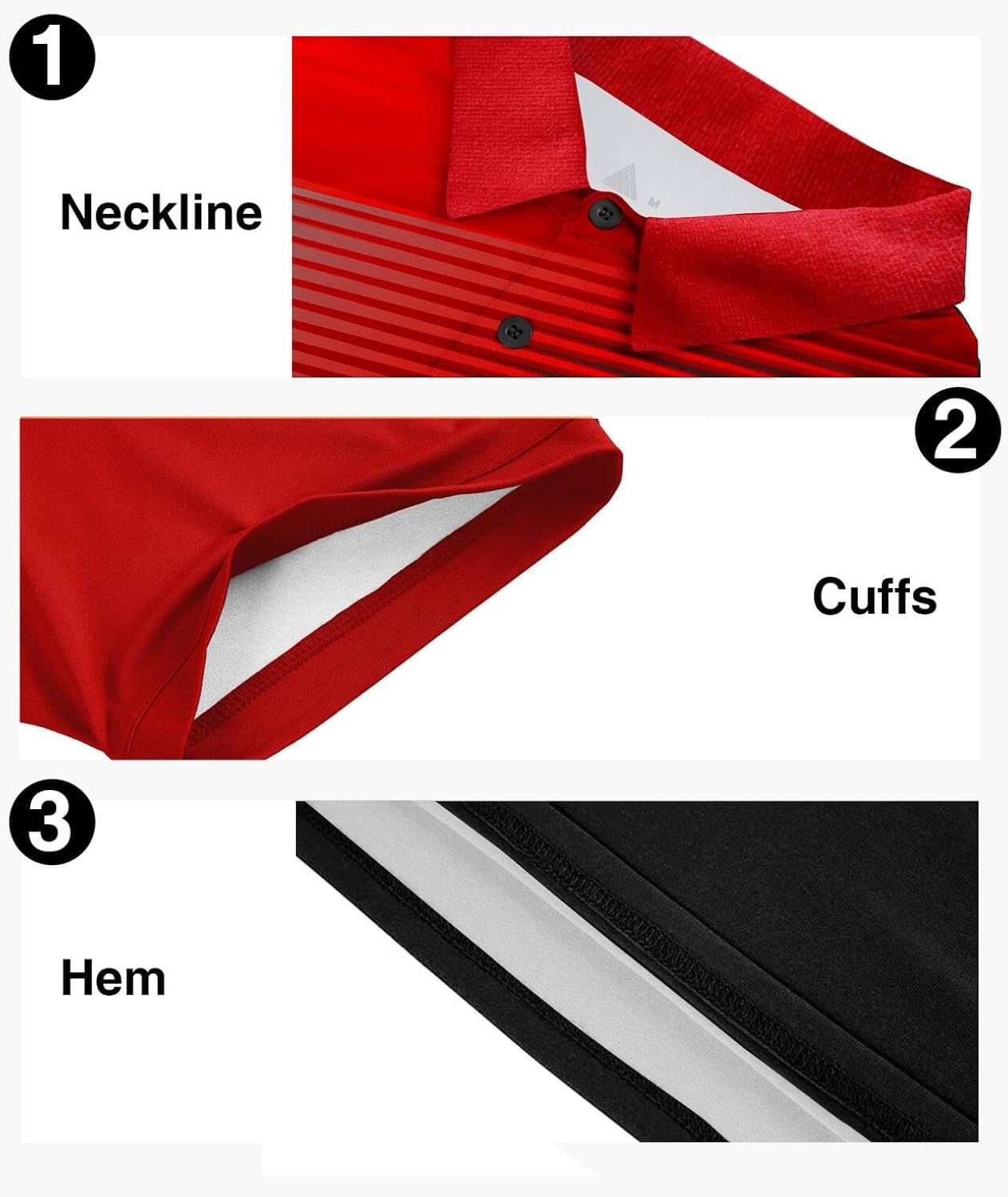 image:imageZITY Mens Golf Shirt Short Sleeve Athletic Casual Work Collared Polo Tshirt UPF 50 QuickDrying Moisture Wicking Breathable Soft Stretchy Print Patterns Striped Outdoor Business Machine WashRed White Black