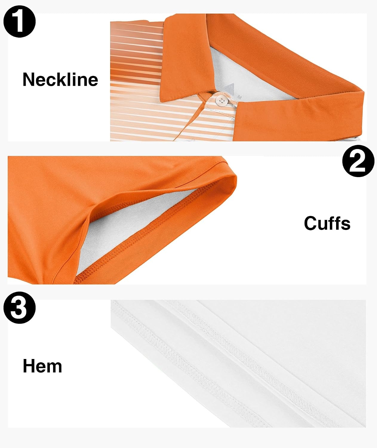 image:imageZITY Mens Golf Shirt Short Sleeve Athletic Casual Work Collared Polo Tshirt UPF 50 QuickDrying Moisture Wicking Breathable Soft Stretchy Print Patterns Striped Outdoor Business Machine WashWhite Orange