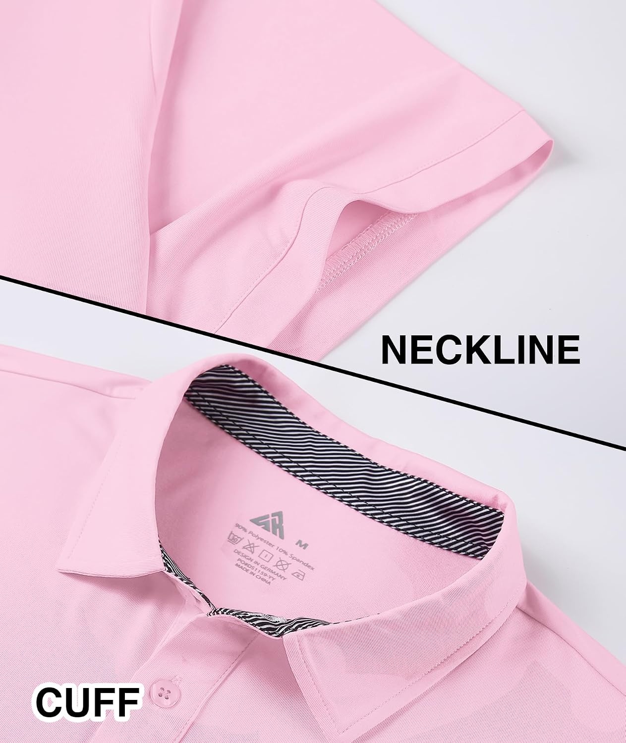 image:imageZITY Mens Golf Shirt Short Sleeve Athletic Casual Work Collared Polo Tshirt UPF 50 QuickDrying Moisture Wicking Breathable Soft Stretchy Print Patterns Striped Outdoor Business Machine WashPink