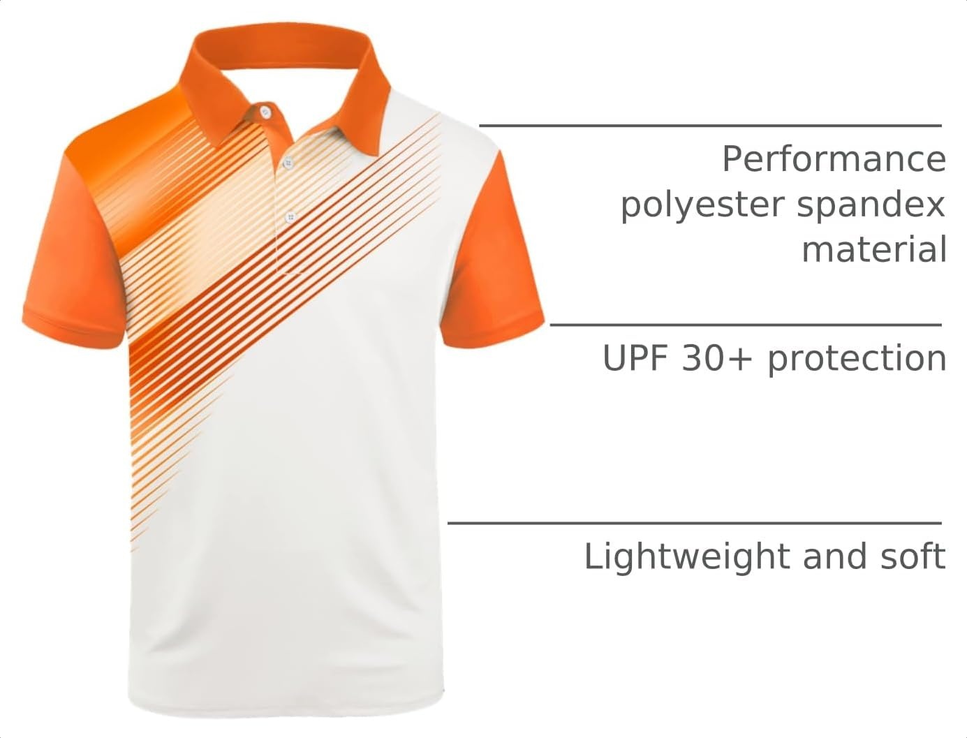 image:imageZITY Mens Golf Shirt Short Sleeve Athletic Casual Work Collared Polo Tshirt UPF 50 QuickDrying Moisture Wicking Breathable Soft Stretchy Print Patterns Striped Outdoor Business Machine WashWhite Orange