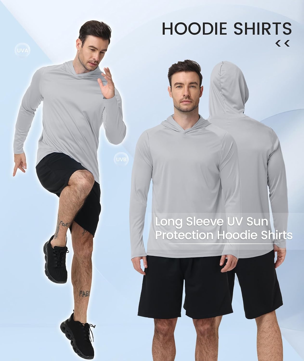 image:imageZITY Mens Sun Protection Hoodie Shirt Fishing Shirts for Men UPF 50 Long Sleeve Shirt Lightweight Rash Guard3 Packlight Grey Black Dark Blue