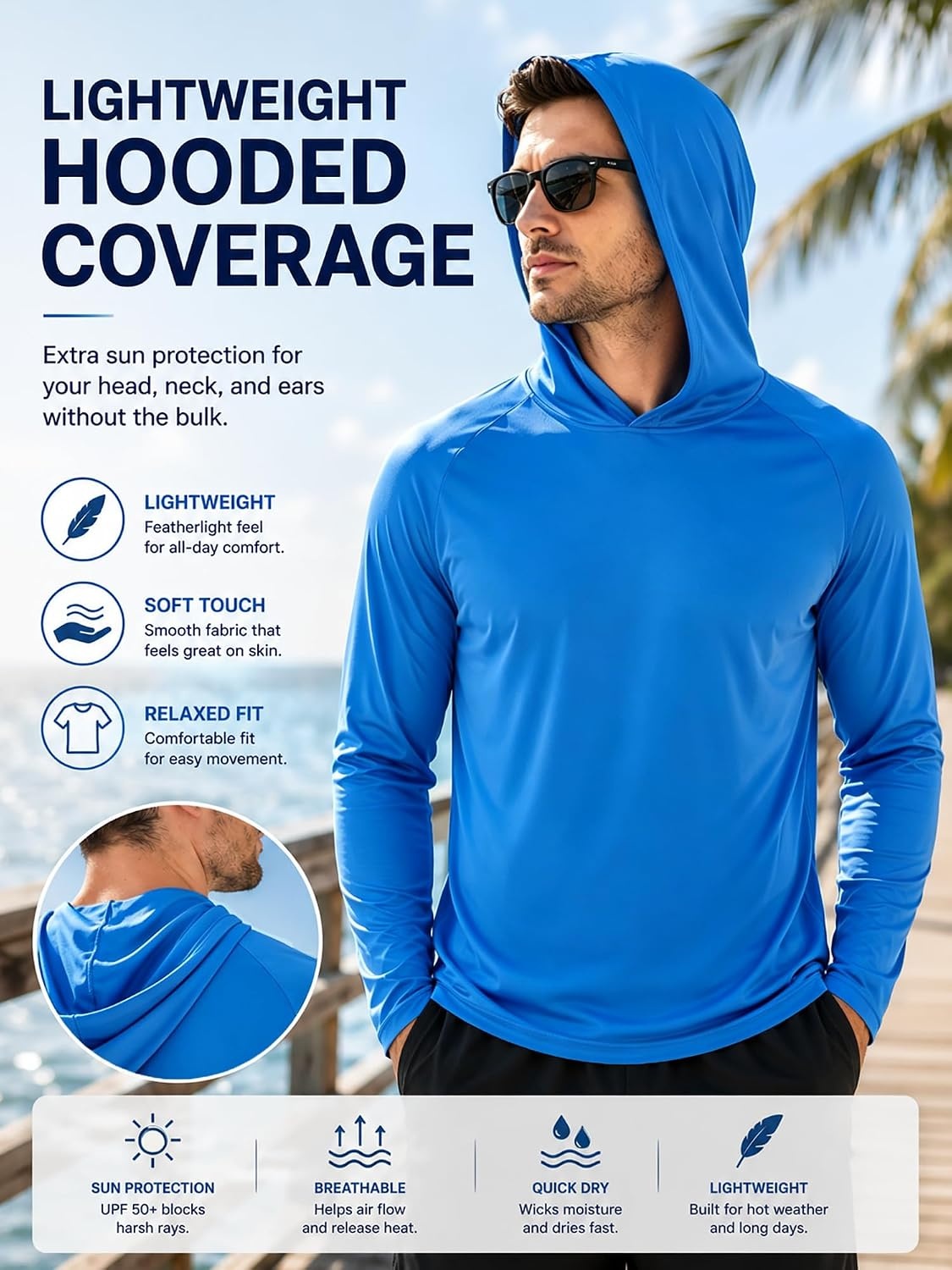 image:imageZITY Mens Sun Protection Hoodie Shirt Fishing Shirts for Men UPF 50 Long Sleeve Shirt Lightweight Rash Guard3 Packlight Grey Light Blue Sky Blue