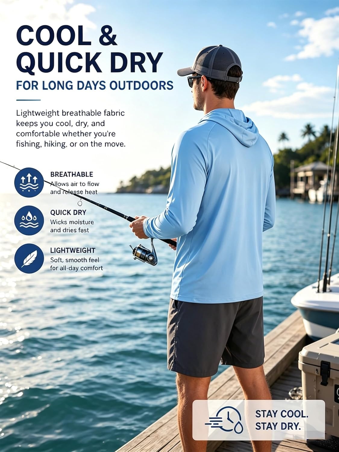 image:imageZITY Mens Sun Protection Hoodie Shirt Fishing Shirts for Men UPF 50 Long Sleeve Shirt Lightweight Rash Guard3 Packlight Grey Light Blue Sky Blue