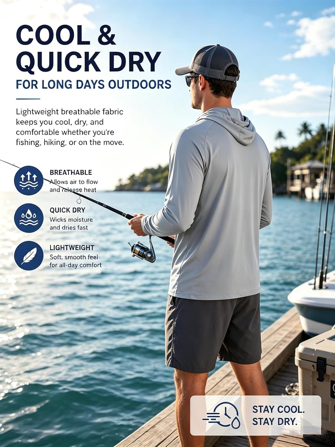 image:imageZITY Mens Sun Protection Hoodie Shirt Fishing Shirts for Men UPF 50 Long Sleeve Shirt Lightweight Rash GuardLight Grey