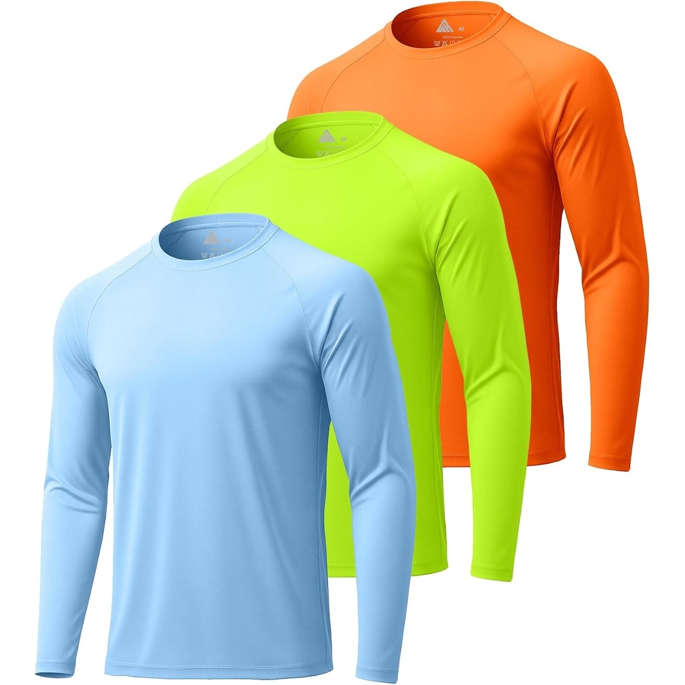 image:imageMens Long Sleeve Tee Shirts Sun Protection Fast Dry CrewNeckSunProtectionUPFUVWorkoutRunningHikingFishingCyclingCoolingMoisture WickingQuick DryAthletic3packlightblueSafetygreenNeonorange
