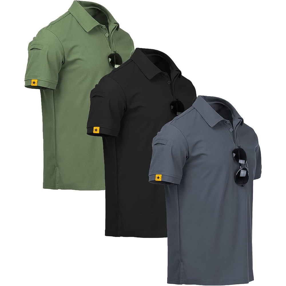 image:imageZITY 3 Pack Mens Golf Polo Shirts Short Sleeve Business Casual TShirts Moisture Wicking QuickDrying Breathable Stretchy Cool Sport Workout Daily Work Performance Collared Tactical ShirtGrey Black Green