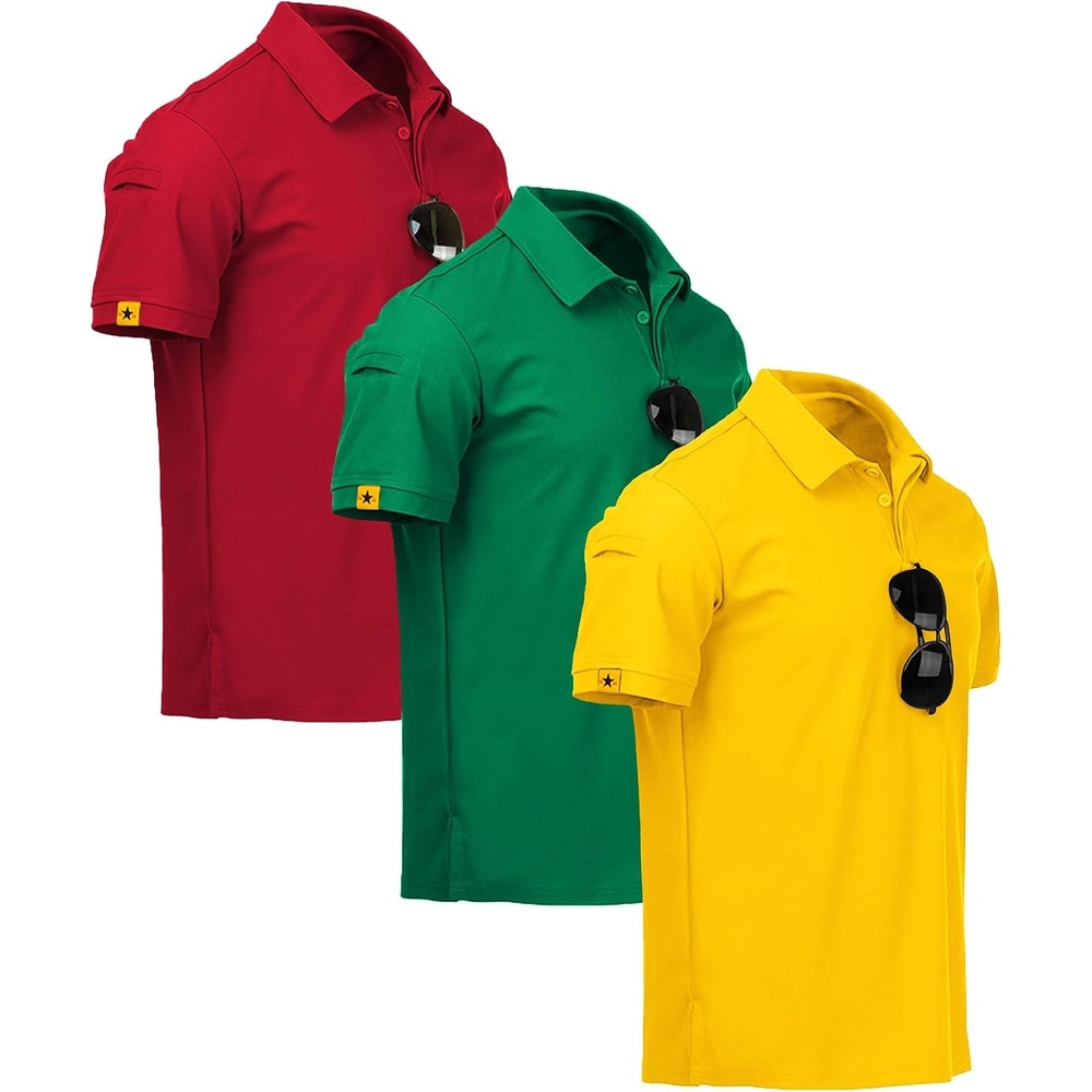 image:imageZITY 3 Pack Mens Golf Polo Shirts Short Sleeve Business Casual TShirts Moisture Wicking QuickDrying Breathable Stretchy Cool Sport Workout Daily Work Performance Collared Tactical ShirtRed Grassgreen Yellow