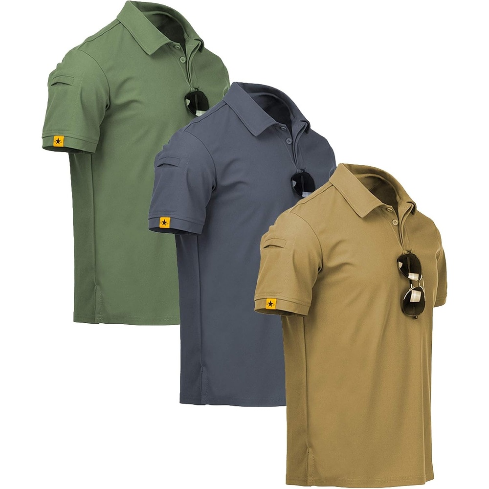 image:imageZITY 3 Pack Mens Golf Polo Shirts Short Sleeve Business Casual TShirts Moisture Wicking QuickDrying Breathable Stretchy Cool Sport Workout Daily Work Performance Collared Tactical ShirtKhaki Grey Green