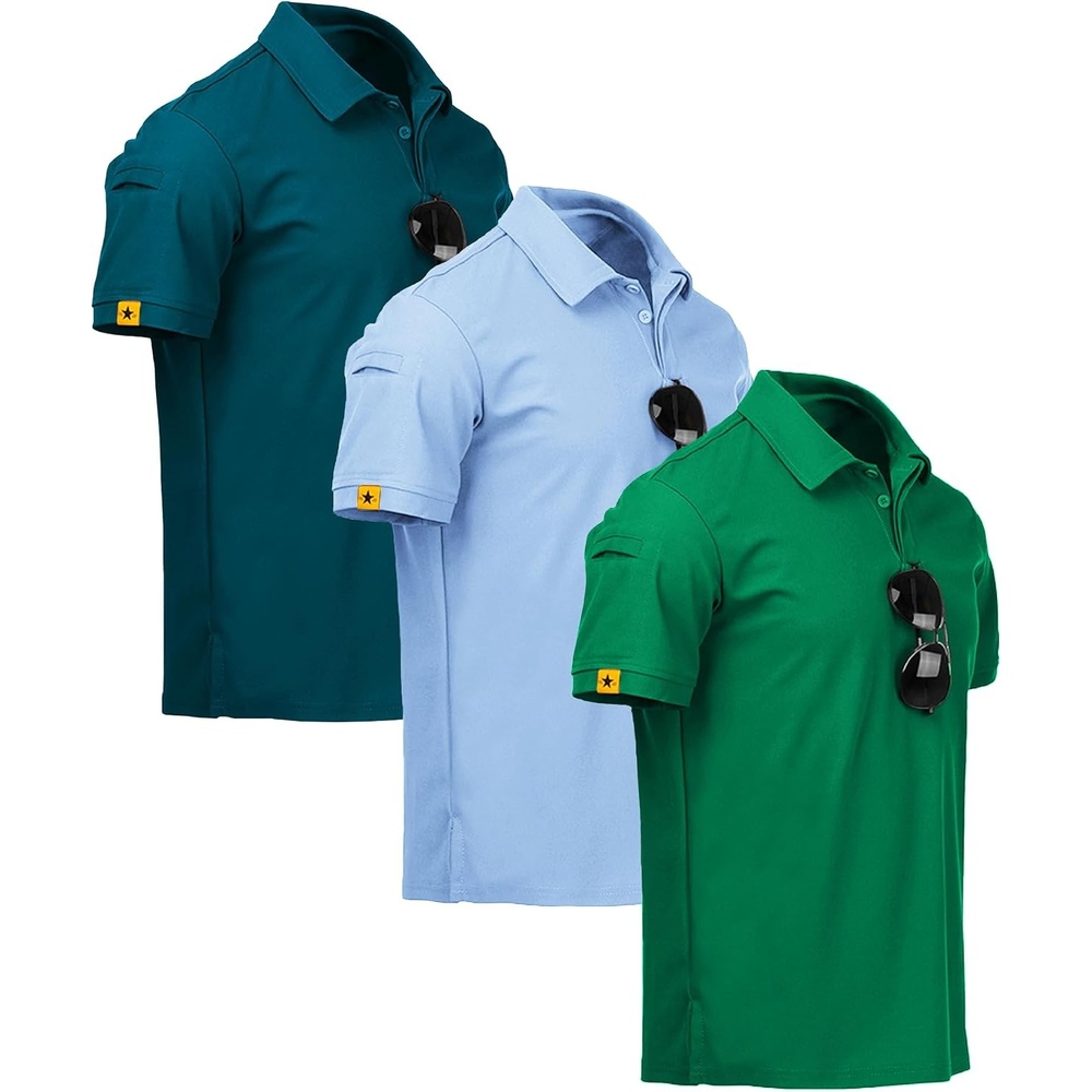 image:imageZITY 3 Pack Mens Golf Polo Shirts Short Sleeve Business Casual TShirts  Moisture Wicking QuickDrying Breathable Stretchy Cool Sport Workout Daily Work Performance Collared Tactical ShirtTealblue Grassgreen Moonblue