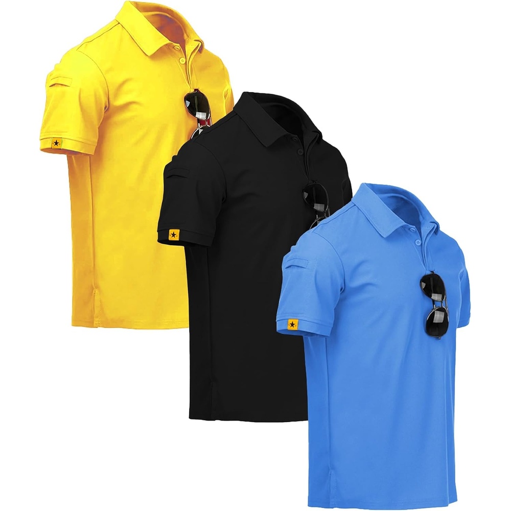 image:imageZITY 3 Pack Mens Golf Polo Shirts Short Sleeve Business Casual TShirts  Moisture Wicking QuickDrying Breathable Stretchy Cool Sport Workout Daily Work Performance Collared Tactical ShirtYellow Black Lightblue