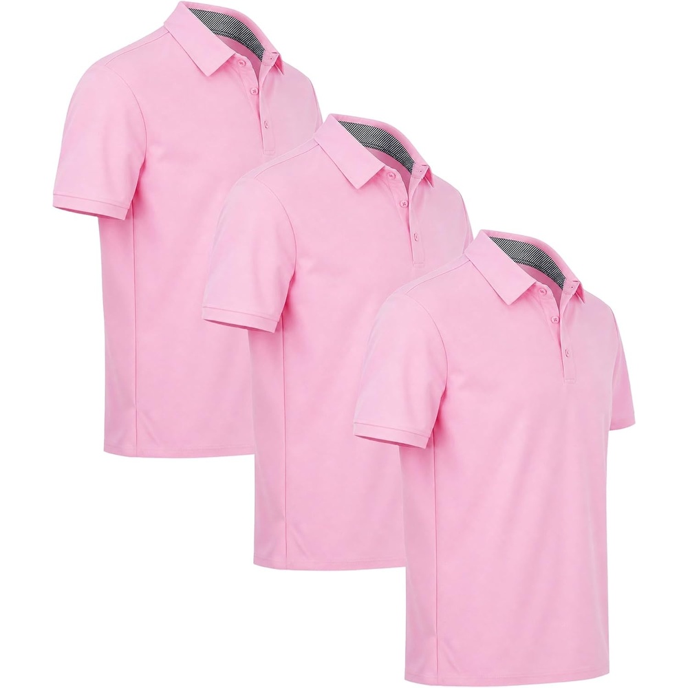 image:imageZITY 3 Pack Mens Golf Polo Shirts Short Sleeve Business Casual TShirts Moisture Wicking QuickDrying Breathable Stretchy Cool Sport Workout Daily Work Performance Collared Tactical ShirtLight Rose