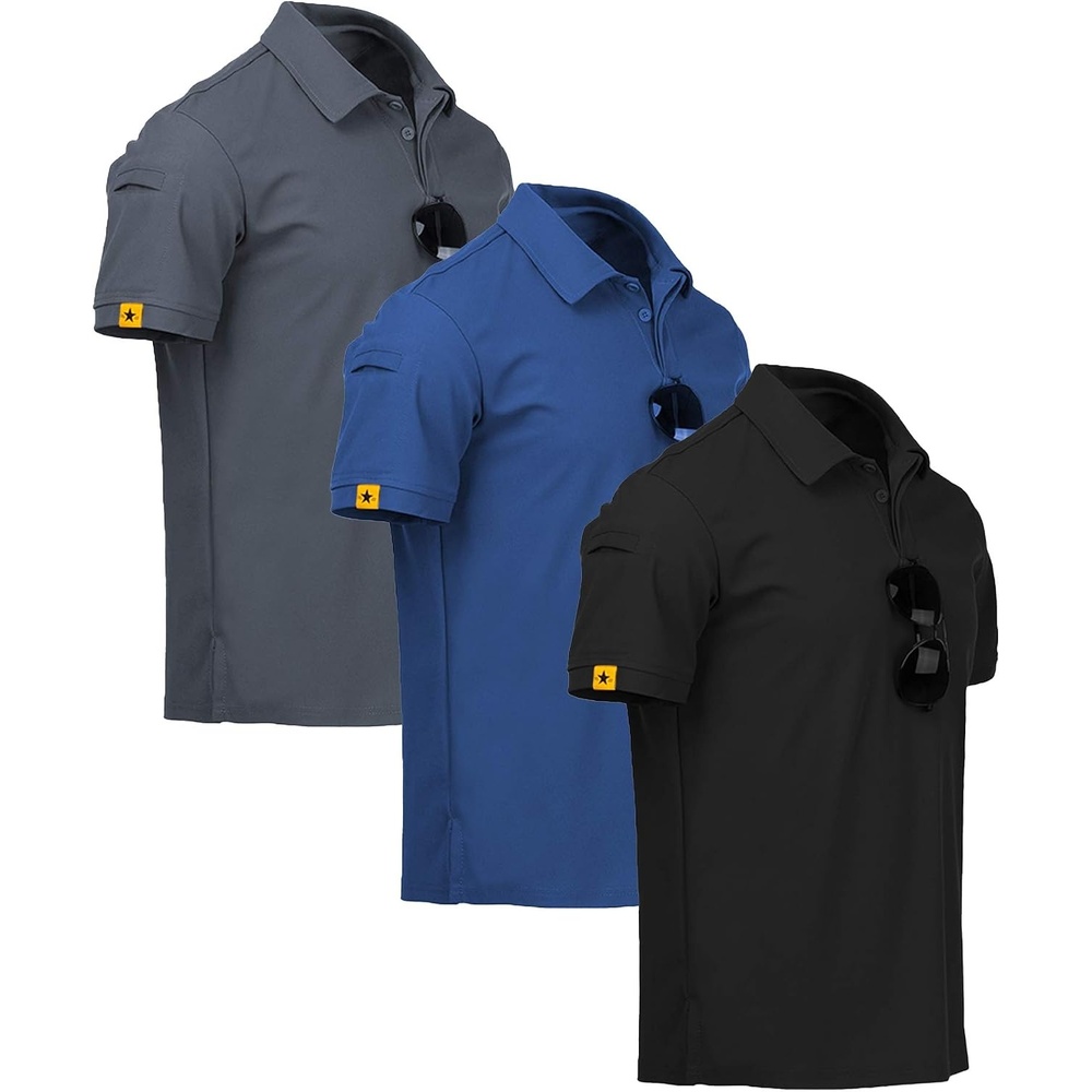 image:imageZITY 3 Pack Mens Golf Polo Shirts Short Sleeve Business Casual TShirts Moisture Wicking QuickDrying Breathable Stretchy Cool Sport Workout Daily Work Performance Collared Tactical ShirtBlack Blue Grey