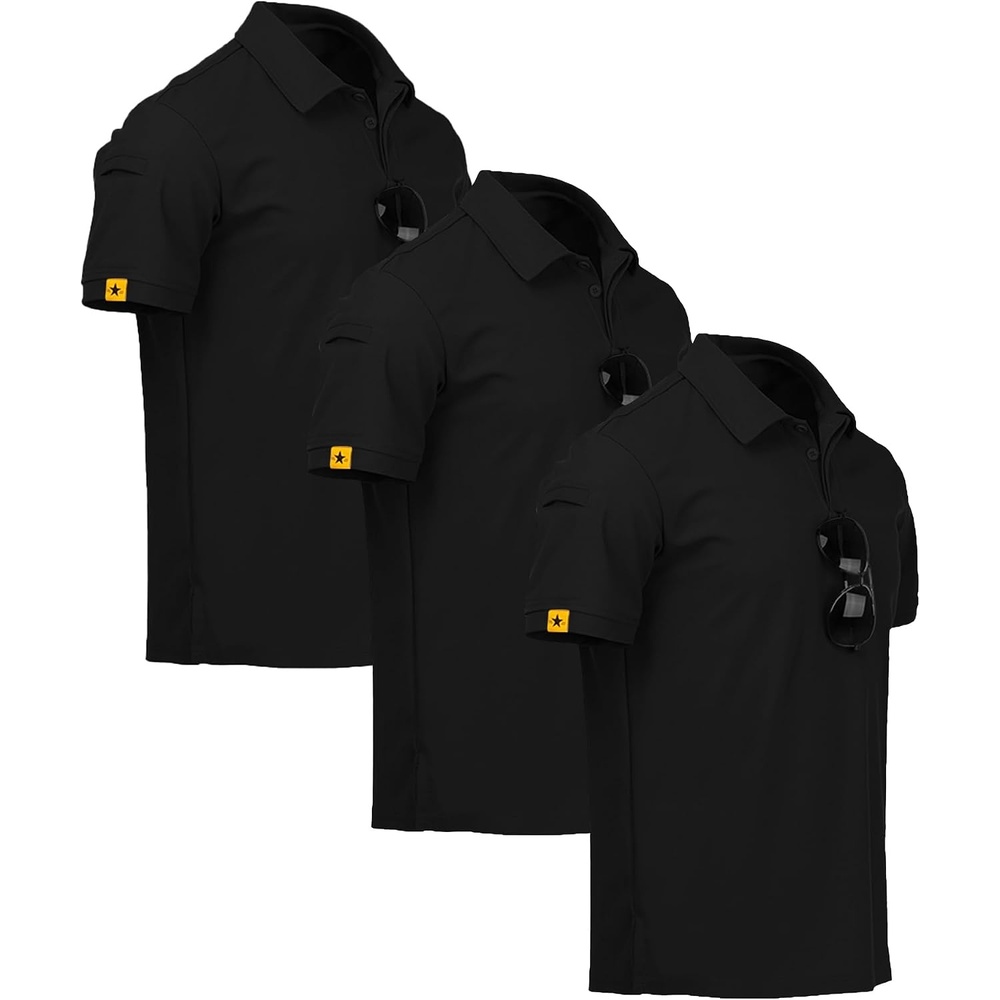 image:imageZITY 3 Pack Mens Golf Polo Shirts Short Sleeve Business Casual TShirts Moisture Wicking QuickDrying Breathable Stretchy Cool Sport Workout Daily Work Performance Collared Tactical ShirtBlack