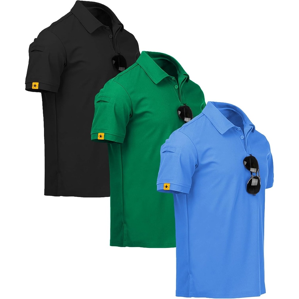 image:imageZITY 3 Pack Mens Golf Polo Shirts Short Sleeve Business Casual TShirts Moisture Wicking QuickDrying Breathable Stretchy Cool Sport Workout Daily Work Performance Collared Tactical ShirtBlack Grassgreen Lightblue