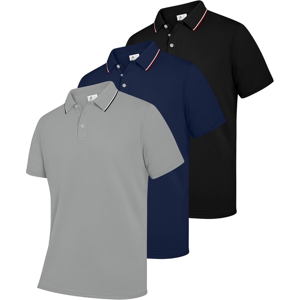 image:imageZITY 3 Pack Mens Polo Shirts Short Sleeve Casual Summer Collared Golf ShirtsBlackNavyGrey