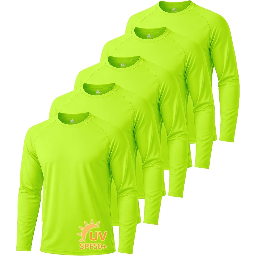 image:imageZITY 5 Pack Long Sleeve Shirts for Men UPF 50 UV Sun Protection Quick Dry Athletic Shirts for Fishing Workout Rash Guard5 Bright Green