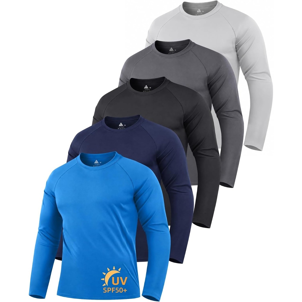 image:imageZITY 5 Pack Long Sleeve Shirts for Men UPF 50 UV Sun Protection Quick Dry Athletic Shirts for Fishing Workout Rash GuardCeruleanLight GrayDark BlueBlackDark Gray