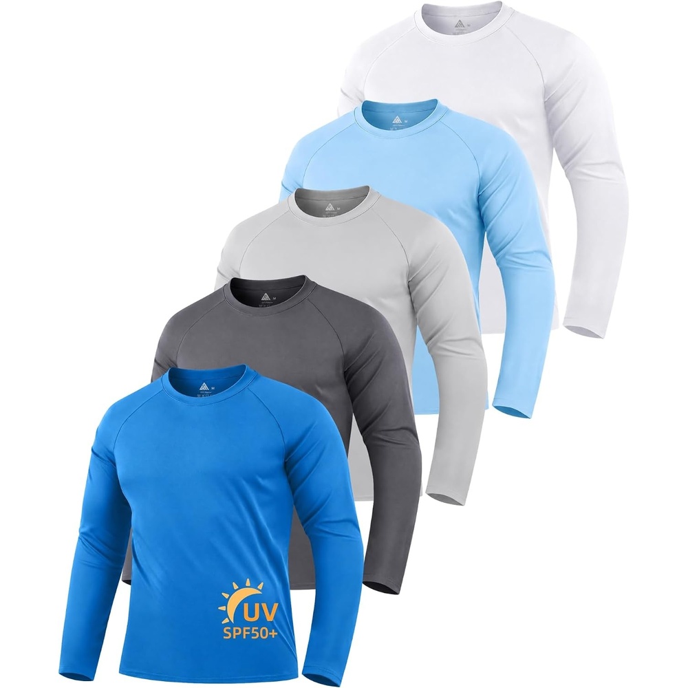 image:imageZITY 5 Pack Long Sleeve Shirts for Men UPF 50 UV Sun Protection Quick Dry Athletic Shirts for Fishing Workout Rash GuardLight BlueWhiteLight GrayCeruleanDark Gray