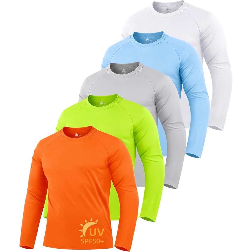 image:imageZITY 5 Pack Long Sleeve Shirts for Men UPF 50 UV Sun Protection Quick Dry Athletic Shirts for Fishing Workout Rash GuardLight BlueWhiteLight GrayOrangeNeon Green