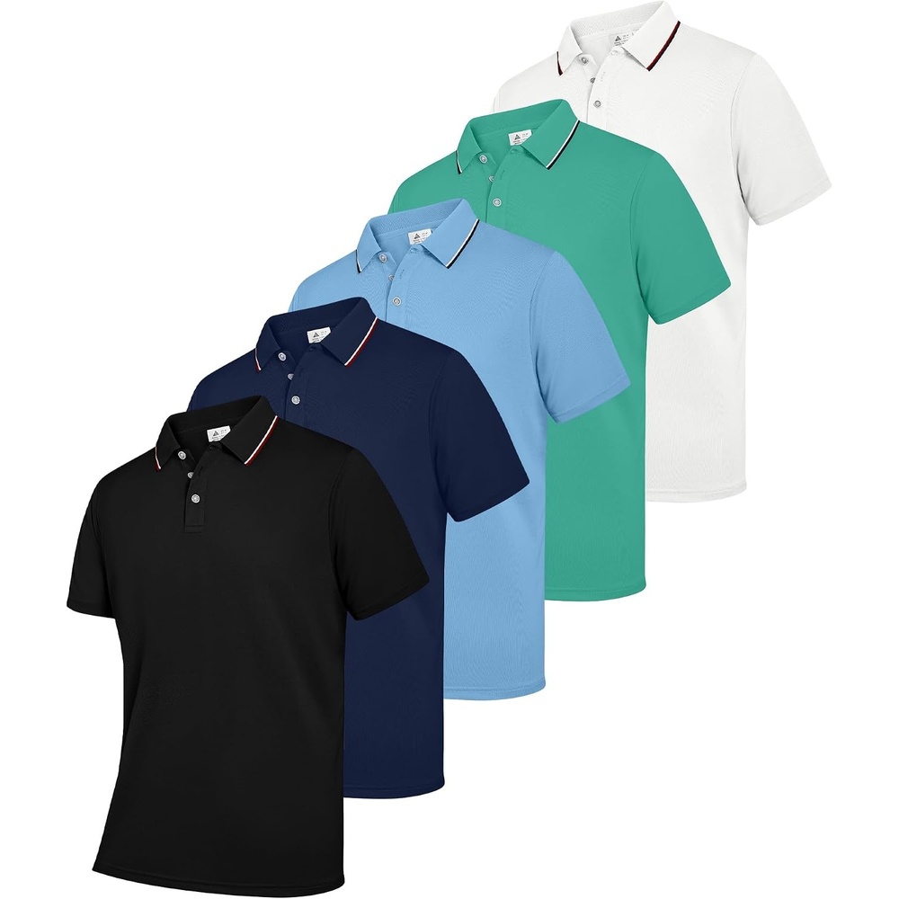 image:imageZITY 5 Pack Mens Polo Shirts Short Sleeve Moisture Wicking Performance Golf Shirt for Men Athletic Casual Collared TShirtBlackNavyMoon BlueLake GreenWhite