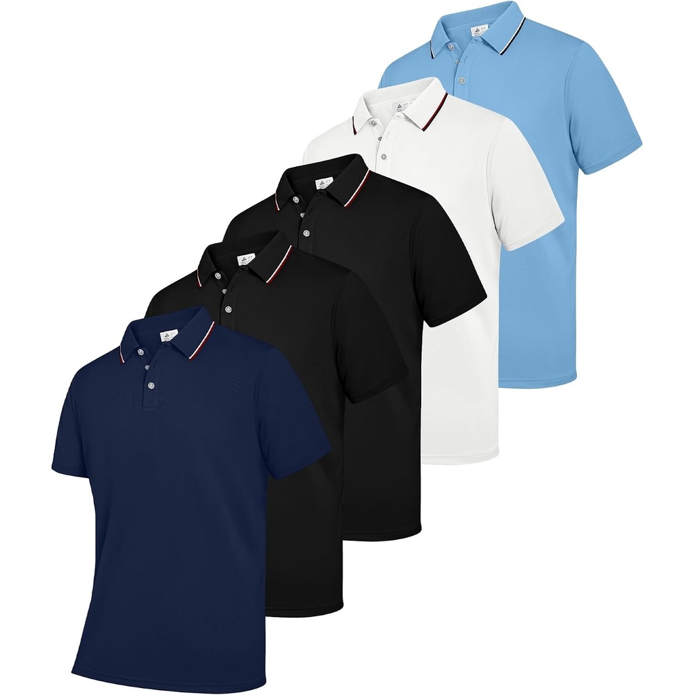 image:imageZITY 5 Pack Mens Polo Shirts Short Sleeve Moisture Wicking Performance Golf Shirt for Men Athletic Casual Collared TShirtNavyBlackBlackWhiteMoon Blue