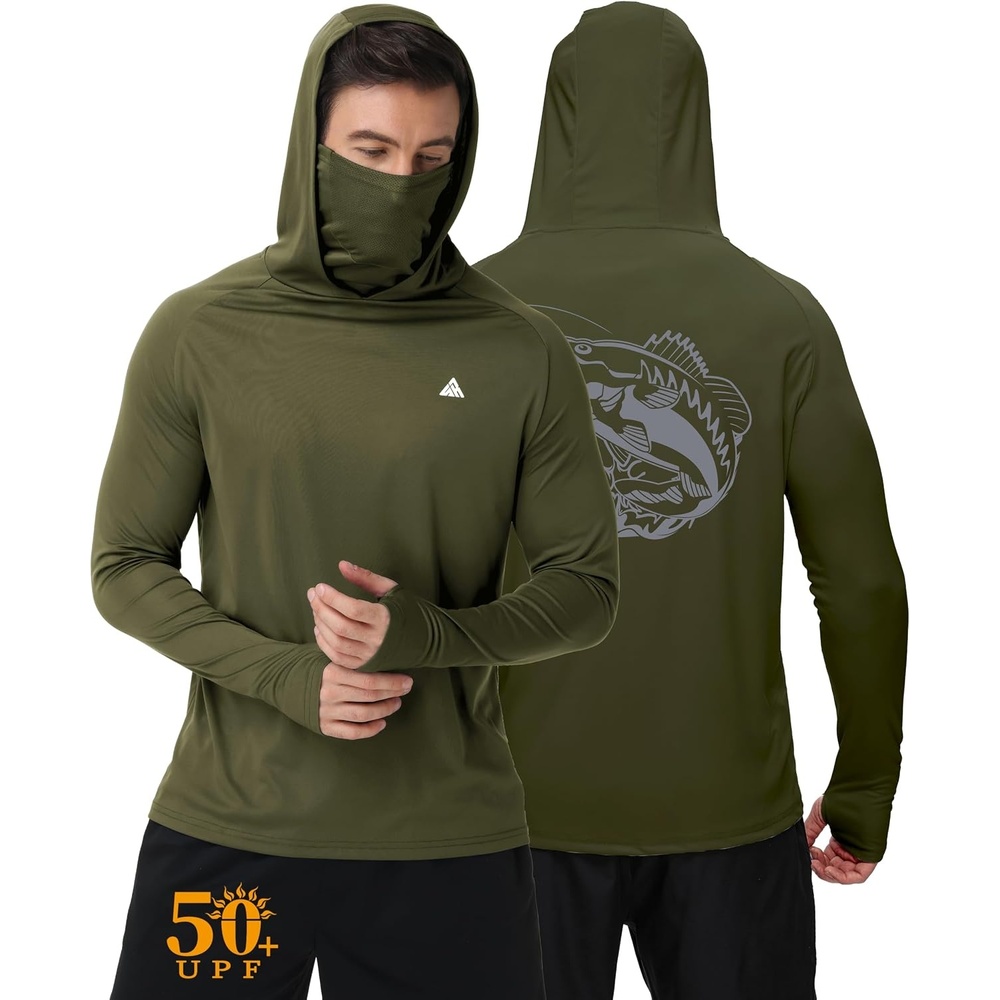 image:imageZITY Hooded Shirts for Men with Face Mask SPF Sun Protection Rash Guard UPF 50 Fishing Shirts for Men Lightweight Quick Dry Moisture Wicking Workout Long Sleeve Shirts for Men with HoodArmy Green
