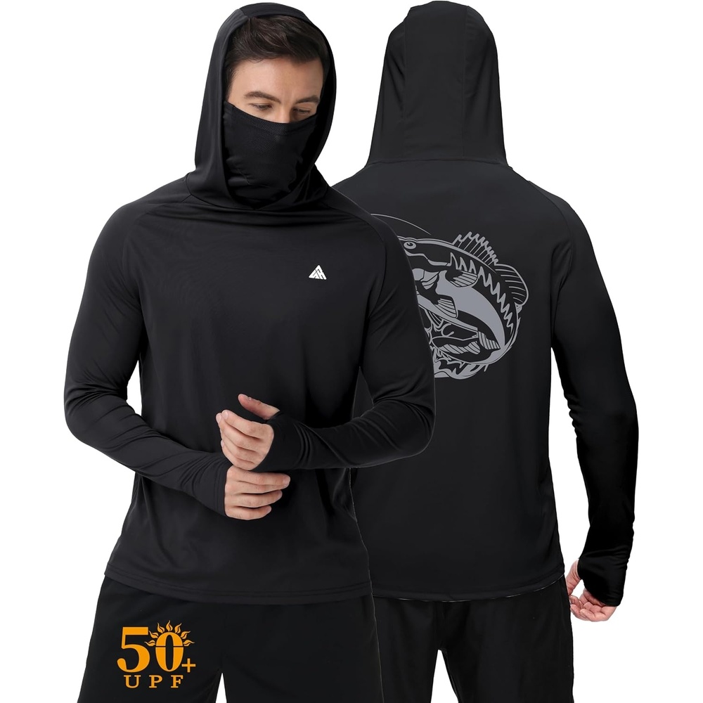 image:imageZITY Hooded Shirts for Men with Face Mask SPF Sun Protection Rash Guard  UPF 50 Fishing Shirts for Men Lightweight Quick Dry Moisture Wicking Workout Long Sleeve Shirts for Men with HoodBlack