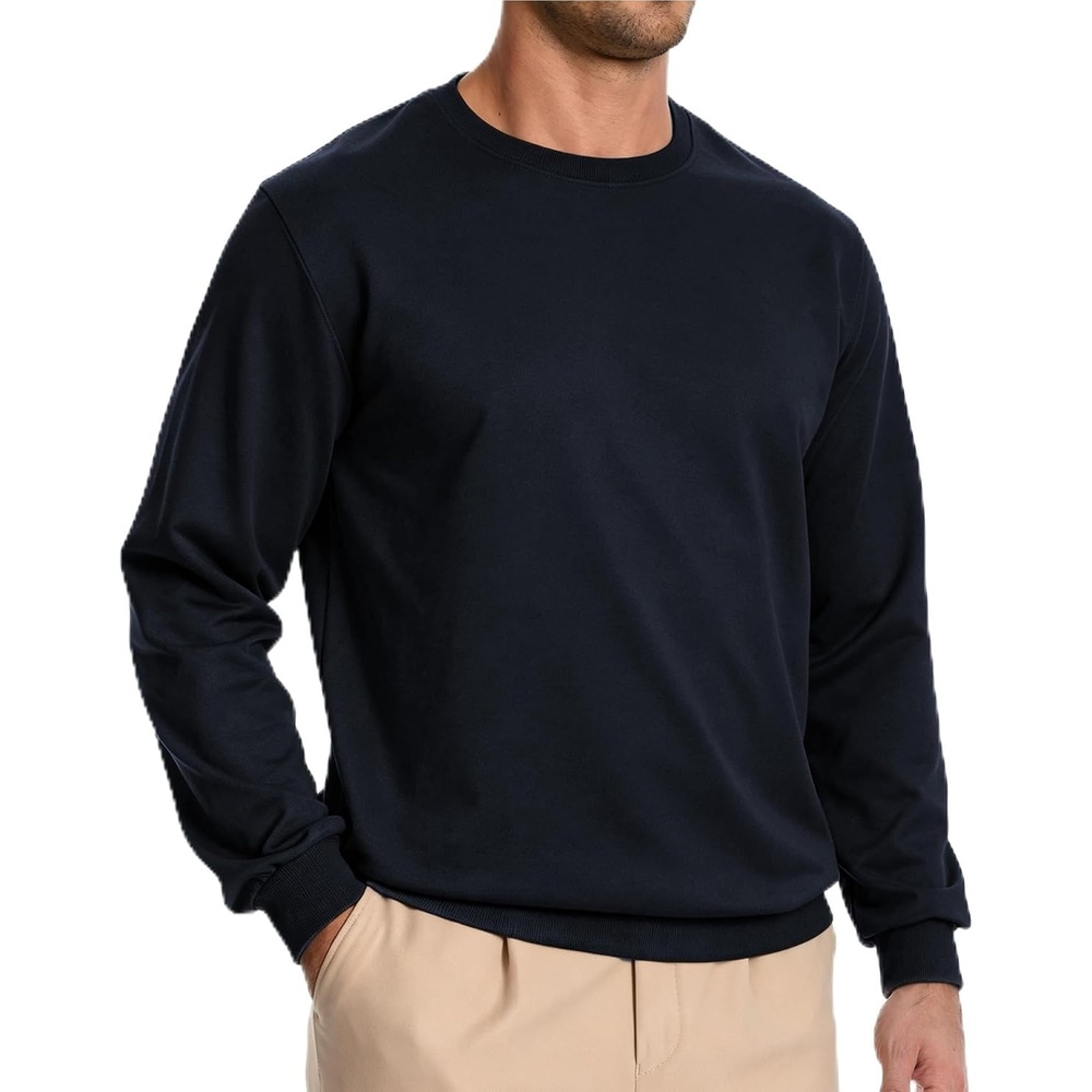 image:imageZITY Mens Athletic Crewneck Sweatshirt Classic Versatile Lightweight Long Sleeve Sweatshirts for MenDark Navy