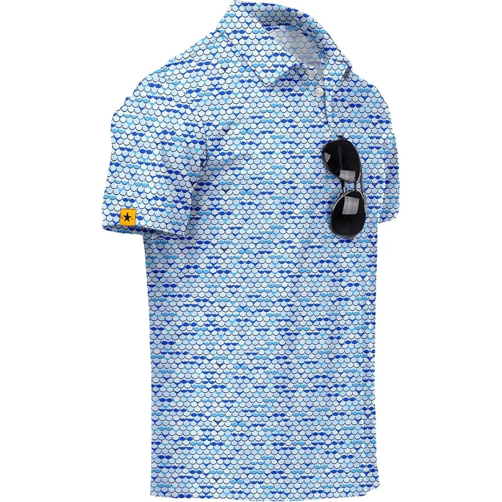 image:imageZITY Mens Golf Polo Shirts Short Sleeve UPF 50 Moisture Wicking Tshirt Print Pattern Machine Wash Quick Drying Breathable Stretchy Soft Casual Daily Office Athletic Tennis Outdoor WorkMoon Blue