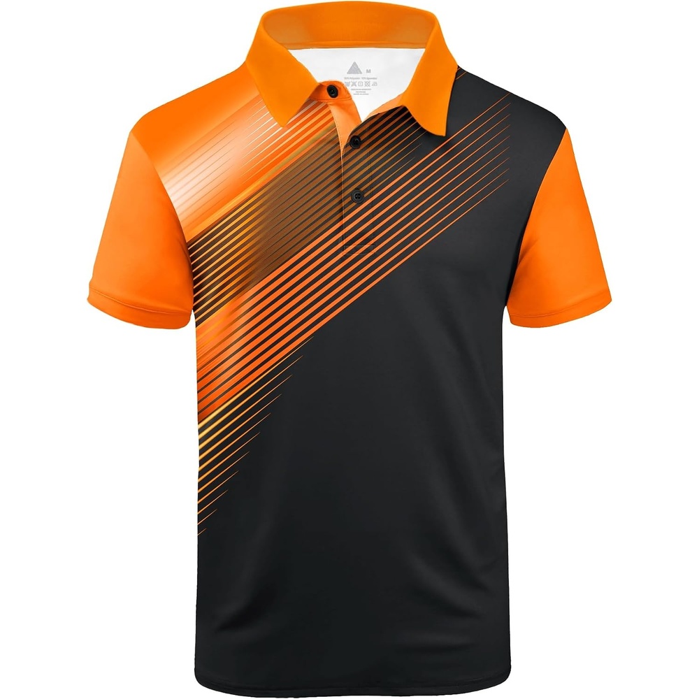 image:imageZITY Mens Golf Shirt Short Sleeve Athletic Casual Work Collared Polo Tshirt UPF 50 QuickDrying Moisture Wicking Breathable Soft Stretchy Print Patterns Striped Outdoor Business Machine WashBlack Orange