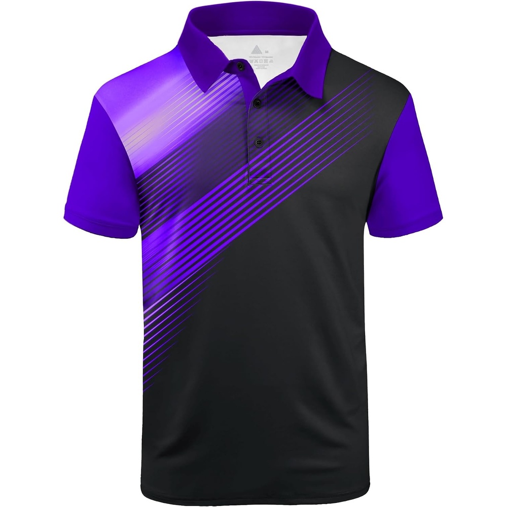 image:imageZITY Mens Golf Shirt Short Sleeve Athletic Casual Work Collared Polo Tshirt UPF 50 QuickDrying Moisture Wicking Breathable Soft Stretchy Print Patterns Striped Outdoor Business Machine WashBlack Violet