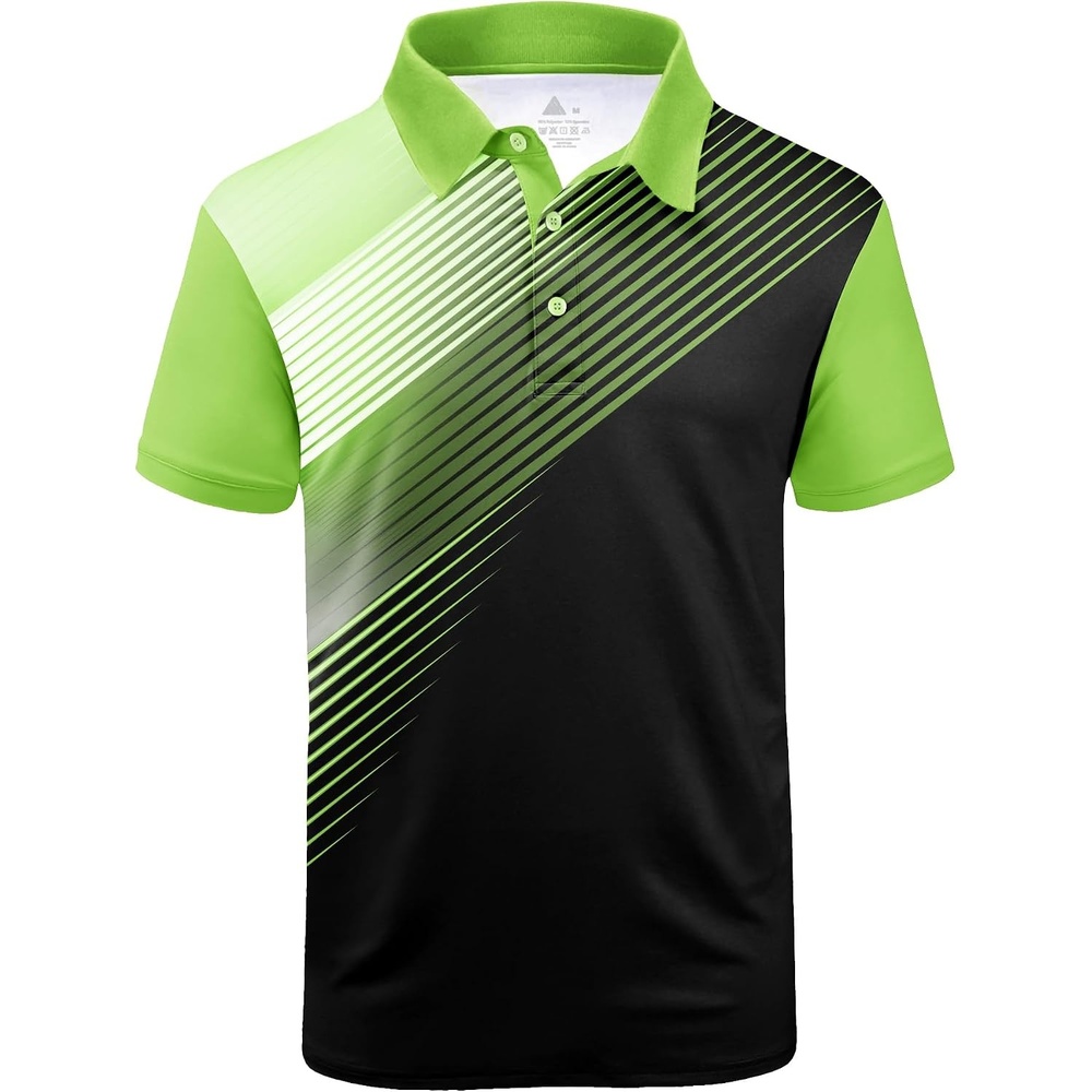 image:imageZITY Mens Golf Shirt Short Sleeve Athletic Casual Work Collared Polo Tshirt UPF 50 QuickDrying Moisture Wicking Breathable Soft Stretchy Print Patterns Striped Outdoor Business Machine WashLemon Green