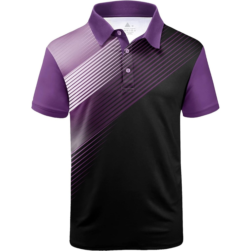image:imageZITY Mens Golf Shirt Short Sleeve Athletic Casual Work Collared Polo Tshirt UPF 50 QuickDrying Moisture Wicking Breathable Soft Stretchy Print Patterns Striped Outdoor Business Machine WashDeep Purple