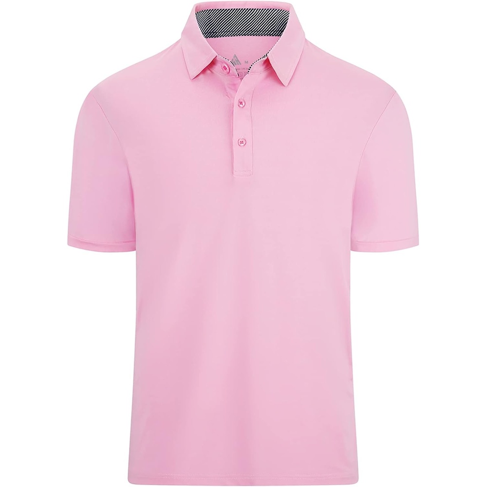 image:imageZITY Mens Golf Shirt Short Sleeve Athletic Casual Work Collared Polo Tshirt UPF 50 QuickDrying Moisture Wicking Breathable Soft Stretchy Print Patterns Striped Outdoor Business Machine WashPink