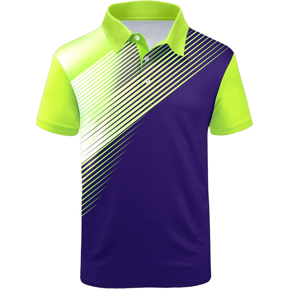 image:imageZITY Mens Golf Shirt Short Sleeve Athletic Casual Work Collared Polo Tshirt UPF 50 QuickDrying Moisture Wicking Breathable Soft Stretchy Print Patterns Striped Outdoor Business Machine WashGreen White Blue