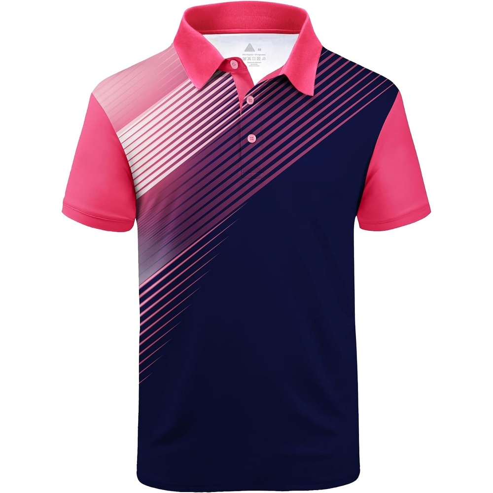 image:imageZITY Mens Golf Shirt Short Sleeve Athletic Casual Work Collared Polo Tshirt UPF 50 QuickDrying Moisture Wicking Breathable Soft Stretchy Print Patterns Striped Outdoor Business Machine WashRose Red
