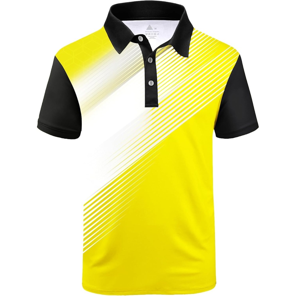 image:imageZITY Mens Golf Shirt Short Sleeve Athletic Casual Work Collared Polo Tshirt UPF 50 QuickDrying Moisture Wicking Breathable Soft Stretchy Print Patterns Striped Outdoor Business Machine WashYellow