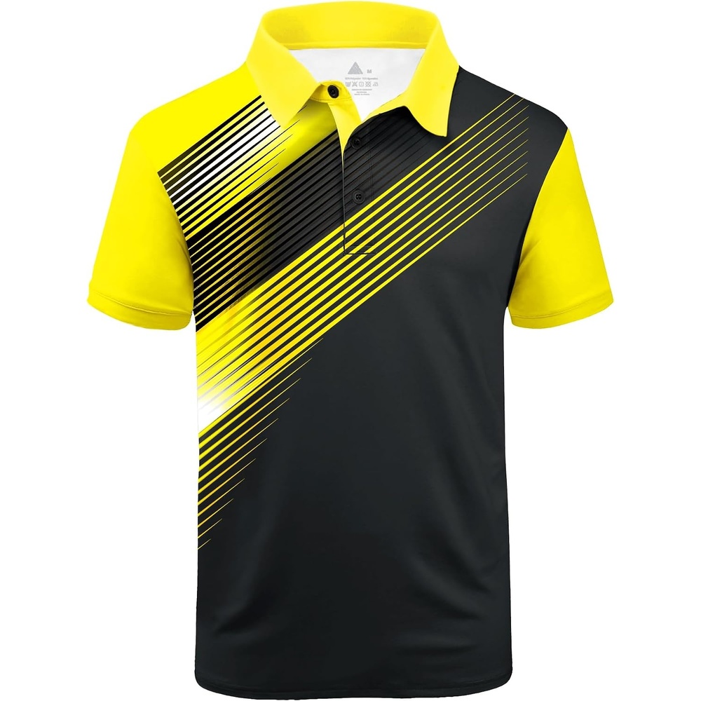image:imageZITY Mens Golf Shirt Short Sleeve Athletic Casual Work Collared Polo Tshirt UPF 50 QuickDrying Moisture Wicking Breathable Soft Stretchy Print Patterns Striped Outdoor Business Machine WashBlack Yellow
