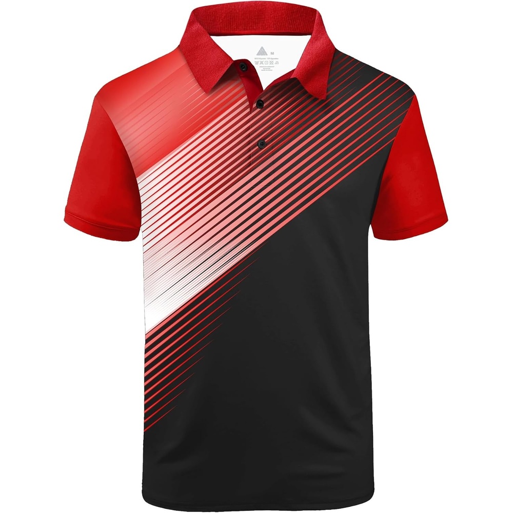 image:imageZITY Mens Golf Shirt Short Sleeve Athletic Casual Work Collared Polo Tshirt UPF 50 QuickDrying Moisture Wicking Breathable Soft Stretchy Print Patterns Striped Outdoor Business Machine WashRed White Black